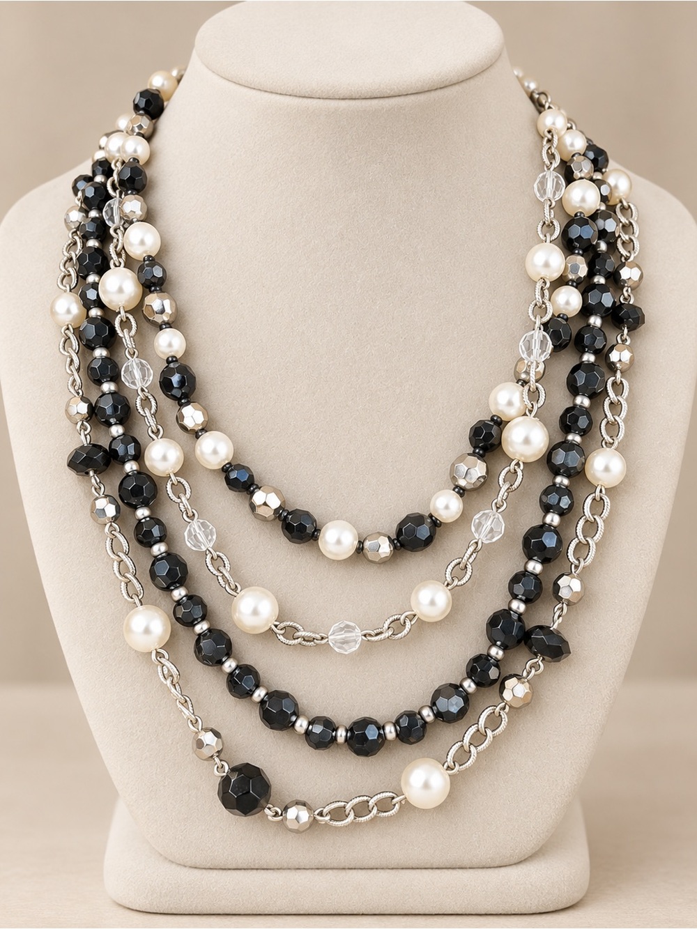 Premier Designs SAVVY Black Multi-Strand Necklace EUC 18"-24" #719